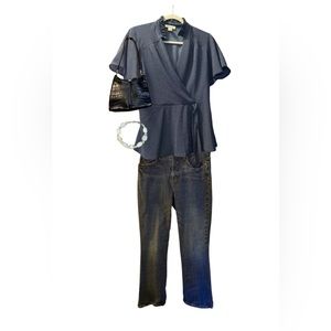 Lauren Ralph Lauren Jeans with Blue Blouse and accessories